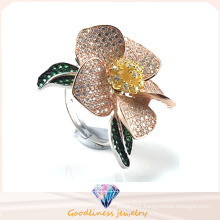 Fashion Jewelry Ring in Gold Elegant Flower Pattern 925 Sterling Silver Silver Wedding Ring (R10500)